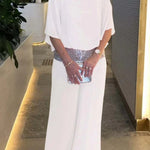 Stylish Sequin Patchwork Dolman Sleeve Top and Elastic Waist Wide Leg Pants Set