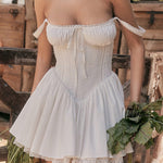 Lace Stitching Waist Pleated Slimming Sling Dress