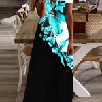Viana Contrast Lace Printed Cold Sleeve Straight Maxi Dress