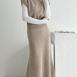 Nadorine Women's Casual Two-piece Outfits Turtleneck Sleeveless Sweater Vest and Mid-length Skirts Sets