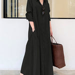 Nadorine Women's Beach Casual Solid Color Loose Temperament Long Shirt Dress