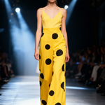 Elasticated Waist High Waisted Contrast Color Pockets Polka-Dot Split-Joint Pants