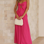 Ruffle Straps Crisscross Back Knot Front Slip Jumpsuit