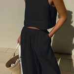 Chic Solid Color Sleeveless 2pieces Set