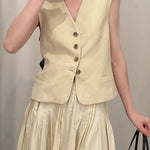 Nadorine Casual Single-Breasted Sleeveless Crop Vest