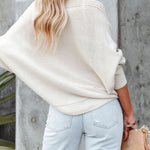 Nadorine Bat Sleeve Twist Knitwear Loose Pullover, Off-shoulder Sweater