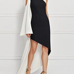 Flared Sleeves High-Low Contrast Color Hollow One-Shoulder Maxi Dresses