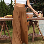 women's casual wide leg cotton and linen high waist trousers
