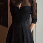 Black High-Neck Mesh Panel Maxi Dress With Keyhole Detail