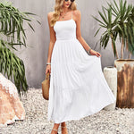 Sleeveless Lace-up Backless Smocked Tiered Maxi Dress Boho Long Beach Sundresses