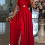 Solid Color Sexy Cross Tie Backless Maxi Dress