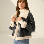 Loose Lapel Thick Velvet Imitation Leather Jacket