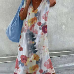 Nadorine Women's Baggy Floral Print Swing Midi Dress Short Sleeve Casual Beach Sundress