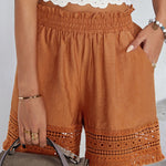 Nadorine Casual High Waist Stretch Lace Hollow Lace Wide Leg Shorts
