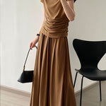 High Waisted Loose Solid Color Long Skirts Skirts Bottoms