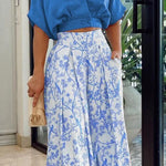 Sharity Printed Button Crop Wide Leg Pant Set