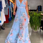 Amber | Elegant Sleeveless V-neck Floral Print Dress