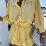 Casual Fashion Cotton and Linen Shirt and Short Skirt Set