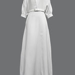 Half Sleeves Loose Belted Solid Color Deep V-Neck Maxi Dresses
