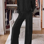 Weather Gets Cold Solid Color V-neck Top and Elastic Waist Pocketed Lounge Pants Set