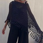 Nadorine Women's Dolman Sleeve Fringe Knit Sweater Pullover Cape Shawl Blouse