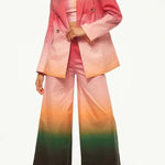 Sunset Dinner Gradient Print Button Lapel Blazer and Pocketed Wide Leg Pants Set