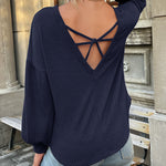 Nadorine Long Sleeve Backless Hollow Knit Sweater for Women Casual Work Office Loose Fit 2026 | Under