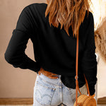 Nadorine Casual Long Sleeve T-Shirt Button Up V Neck Ribbed Knit Tunic Top