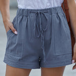 Nadorine Casual Elastic Waist Drawstring Pocketed Loose Shorts Pants
