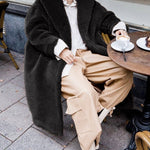 Faux Fur Plush Coat Open Front Solid Long Teddy Overcoat