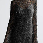 Sparkling Sequin Mesh Long-Sleeve Short Evening Dress