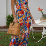 Style Lover Square Neck Adjustable Straps Floral Maxi Dress