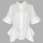 Half Sleeves Loose Buttoned Solid Color Lapel Blouses&Shirts Tops