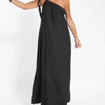 Sleeveless Asymmetrical Off-Shoulder Slit Dress