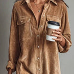 Loose Corduroy Double Chest Pocket Single Breasted Midi Dress