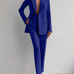 Casual Commuting Solid Color Blazer & High Waist Pants Set