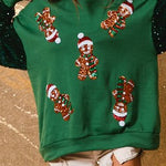 Christmas Casual Loose Round Neck Sequined Sleeve Sweatshirt