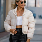 Short Puffer Jacket Stands Up Button Zipper Outerwear