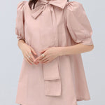Casual Loose Bow-Embellished Solid Color Blouse