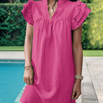 A-Line Loose Ruffled Solid Color Stand Collar Mini Dresses
