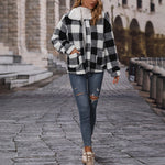 Nadorine Double Sided Fleece Long Sleeve Plaid Jacket