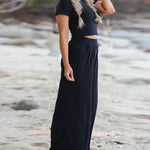 Two Piece Outfit Short Sleeve Crop Top and Wide Leg Pant Set