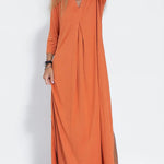Women Casual V Neck Solid Color Maxi Dress