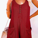 Scoop Neck Pockets Solid Tank Romper