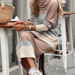 Pile collar color block sweater skirt suit