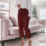 Margovil Drawstring Mid Waist Glitter Sequin Pants