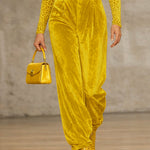 High Waisted Pleated Pockets Solid Color Velvet Pants Trousers
