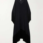 Batwing Sleeves Loose See-Through Solid Color Tasseled Mock Neck Maxi Dresses