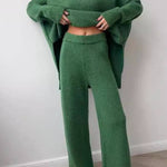 High-neck loose-fitting knit sweater and wide-leg pants two-piece set