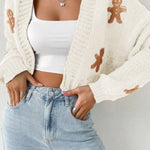 Casual Cookie Man Pattern Knitted Cardigan
